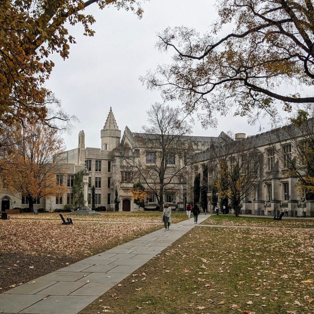 Students walk across McCosh Courtyard at Princeton University. 