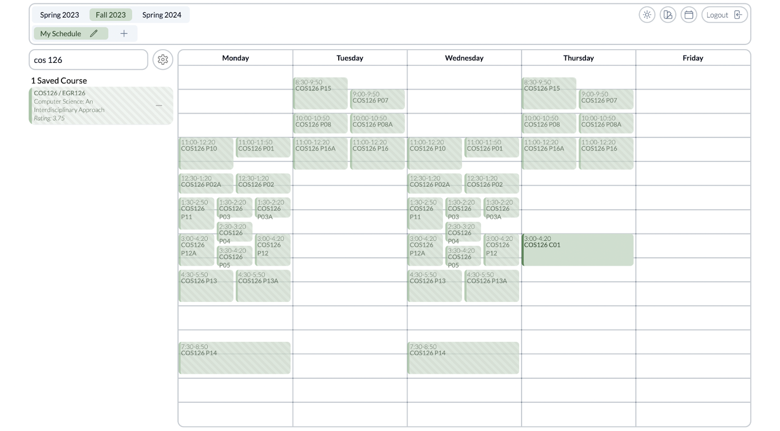 screenshot of TigerJunction ReCal+ course planning TigerJunction ReCal+ course planning