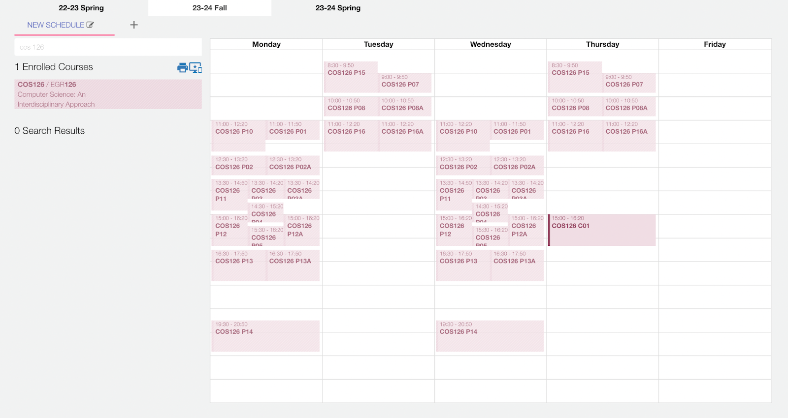 screenshot of ReCal course planning recal course planning