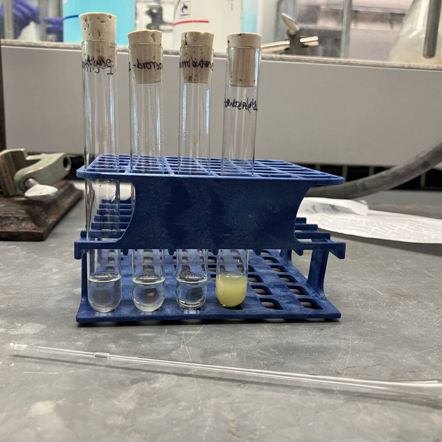 The image depicts an image of one of the more intensive lab components: organic chemistry. It's a depiction of my own experiment halfway through the procedure.